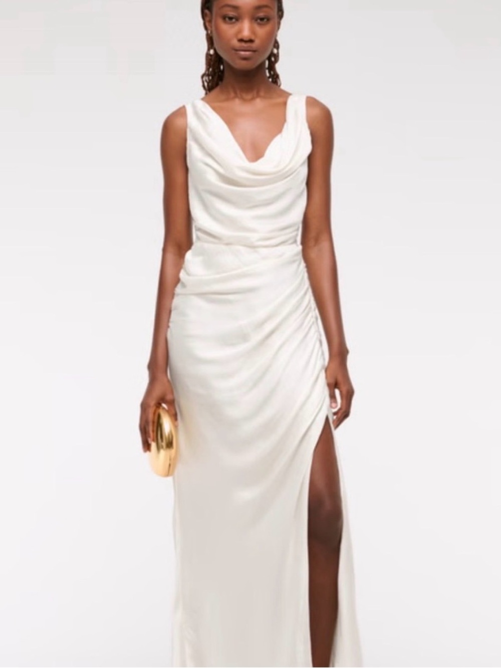 Abercrombie & Fitch Ivory Cowl Maxi Dress with High Side Slit